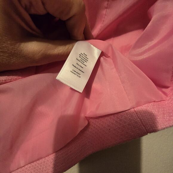 Talbots Texture Blazer Jacket Women 16 Pink Short Sleeve Cropped Coquette - Picture 6 of 10